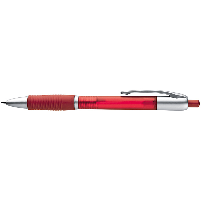 Frosted plastic ball pen with grooved Guma grip zone - red