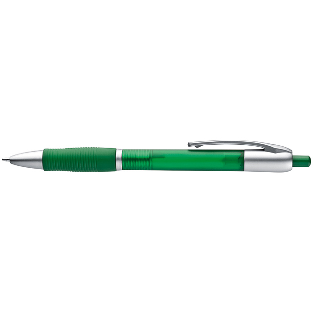 Frosted plastic ball pen with grooved Guma grip zone - green