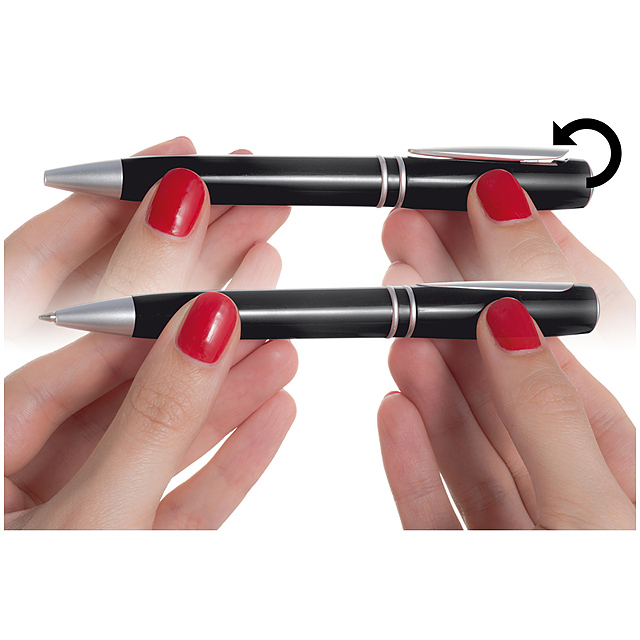 Ball pen made of plastic with two rings - black