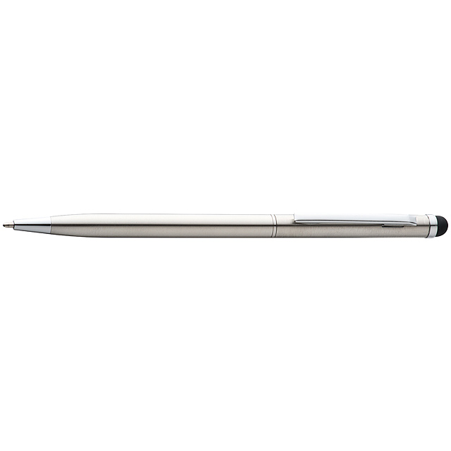 Ball pen made of stainless steel with touch pad - grey
