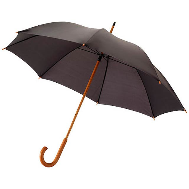 Jova 23" Regenschirm mit Holzstange und -griff - schwarz