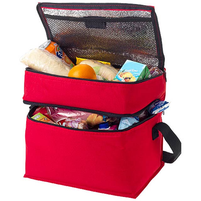 Oslo 2-zippered compartments cooler bag - red