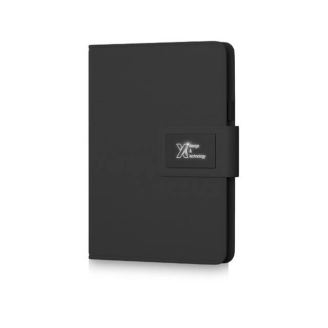 SCX.design O16 A5 Notizbuch mit Powerbank und Leuchtlogo - schwarz