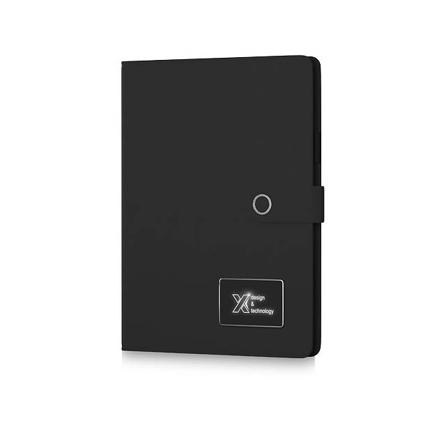 SCX.design O17 A4 Notizbuch Powerbank mit Leuchtlogo - schwarz