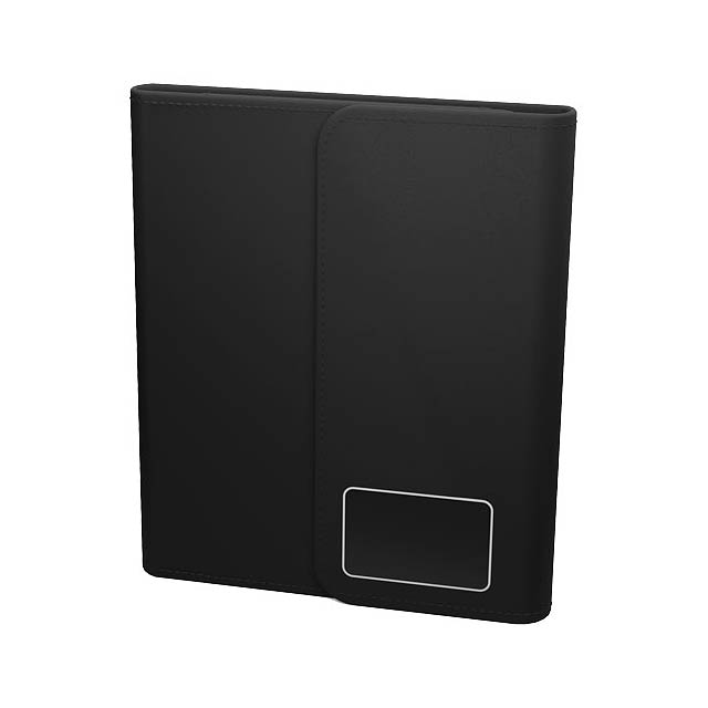 SCX.design O18 A5 Notizbuch mit kabelloser 5W Powerbank mit 4000 mAh und Leuchtlogo - schwarz