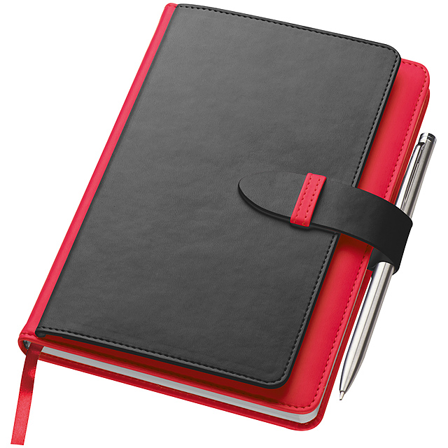 Notebook with business card compartments - red