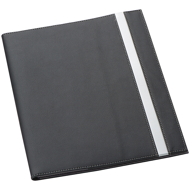 A4 map with metal stripes and grey fancy seams - black