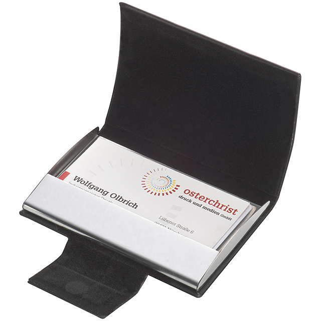 Business card holder with artificial leather covering - black