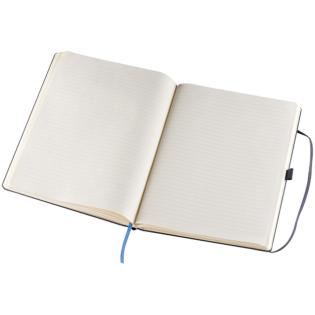 A4 notebook, lined, with elastic strap - black