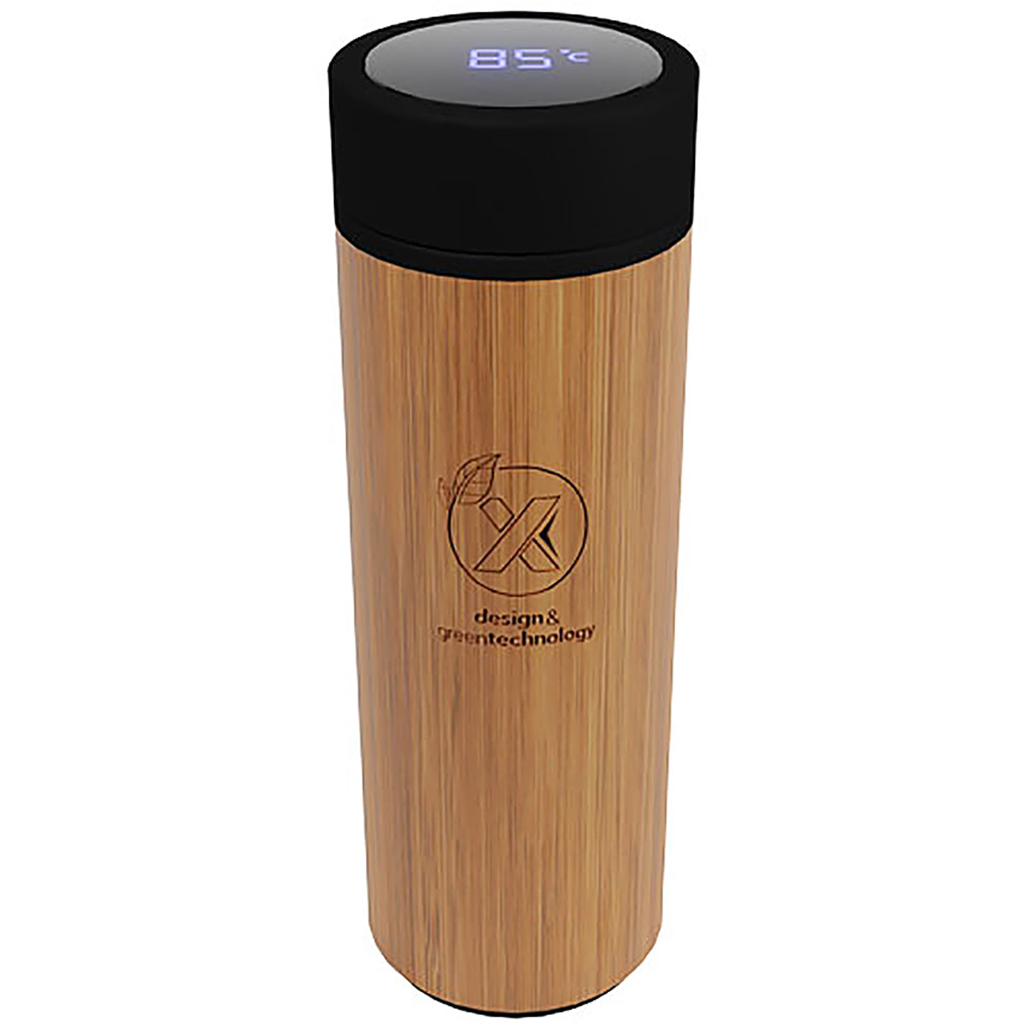 SCX.design D11 500 ml Smart Flasche  aus Bambus mit Leuchtlogo - Holz