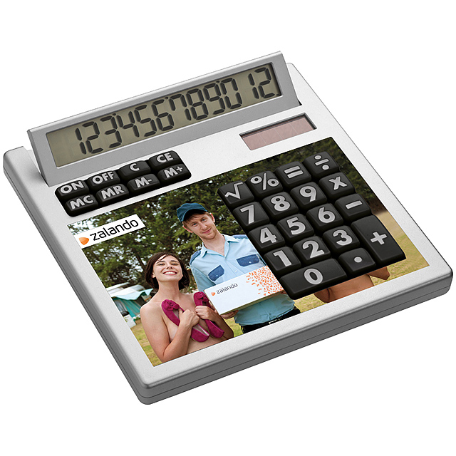 Own-design desk calculator with insert without holes - white