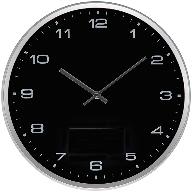 Wall clock with silver frame and click system - black