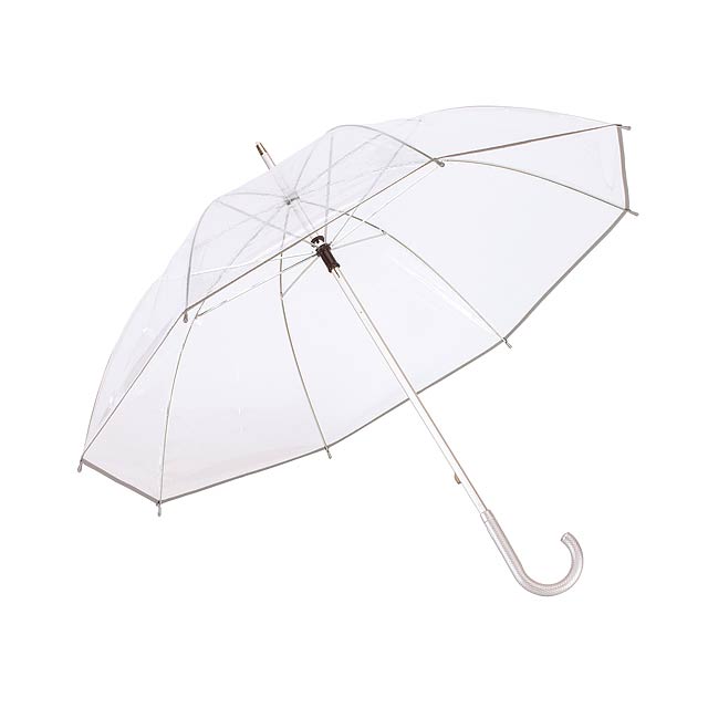 Transparent aluminium stick umbrella PANORAMIX - silver