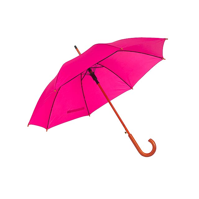 Automatický dřevěný holový deštník  TANGO - fuchsiová (tm. růžová)