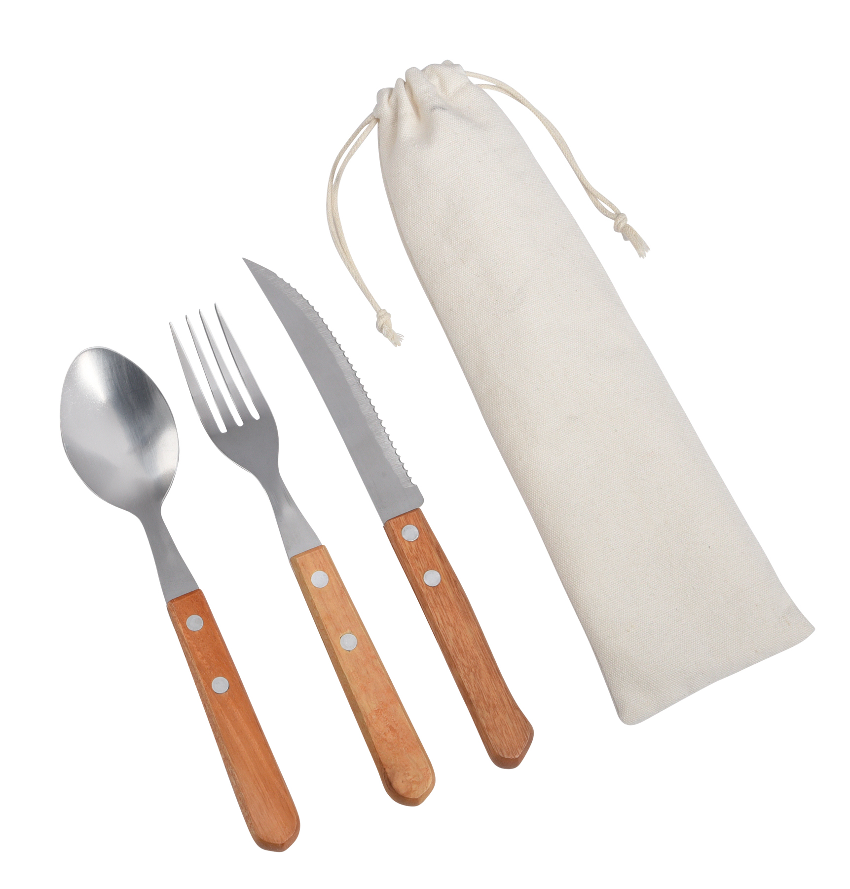 Cutlery set ECO TRIP, in a small cotton bag - multicolor
