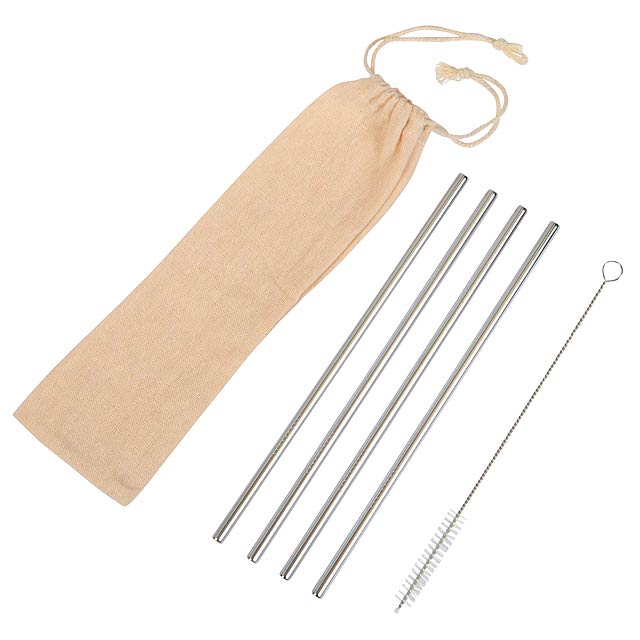 Stainless steel straw kit DRINK FRIENDLY - silver