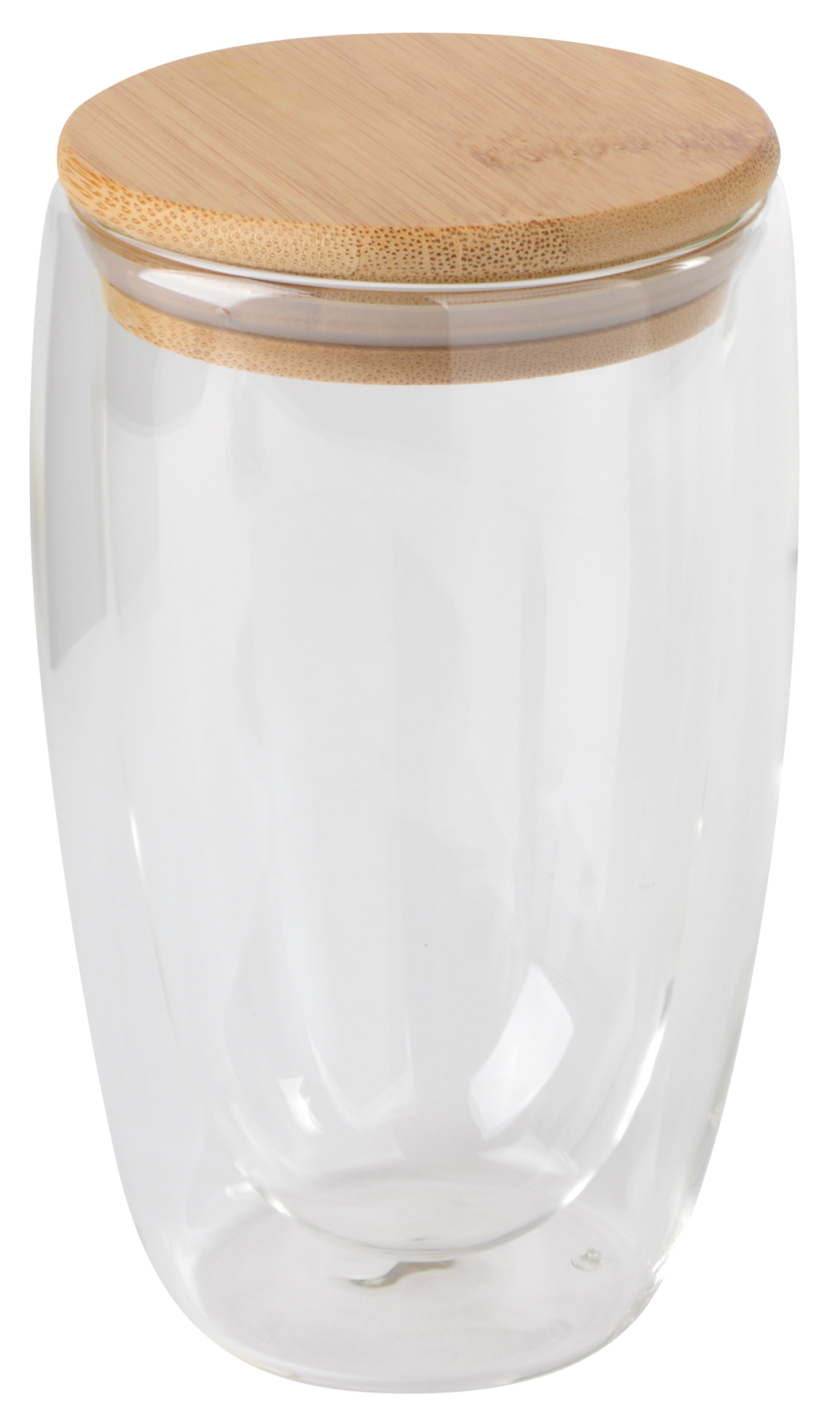 Dvouplášťová sklenice BAMBOO ART L  s víčkem z bambusu: průhledné, odolné vůči teplotě, kapacita cca. 450 ml - hnedá
