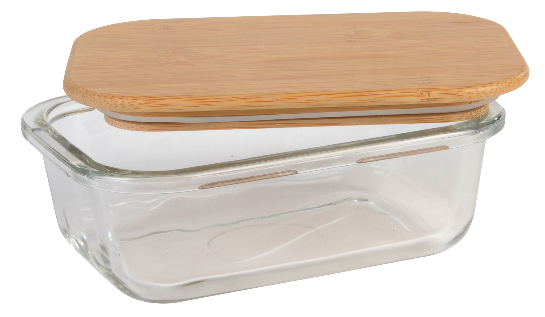 Krabička na oběd ROSILI M, s bambusovým víkem: kapacita cca. 350 ml, skleněná miska je vhodná do mikrovlnné trouby - hnědá