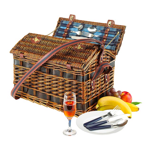 Willow picnic basket SUMMERTIME for 4 persons - blue