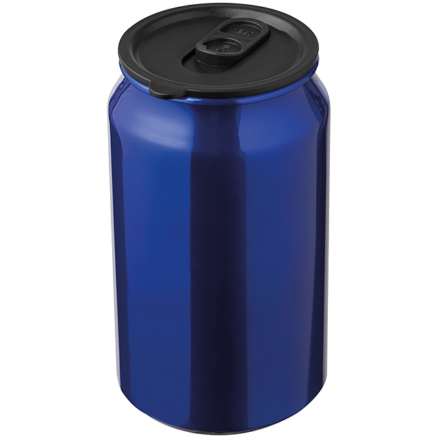 Can shaped drinking tin - metallic look - blue