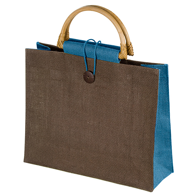 Jute bag with bamboo grip - baby blue
