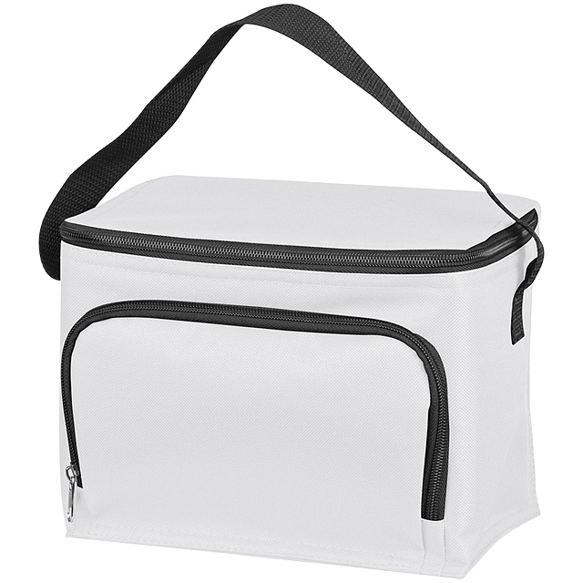 210D polyester cooler bag with front compartment - white
