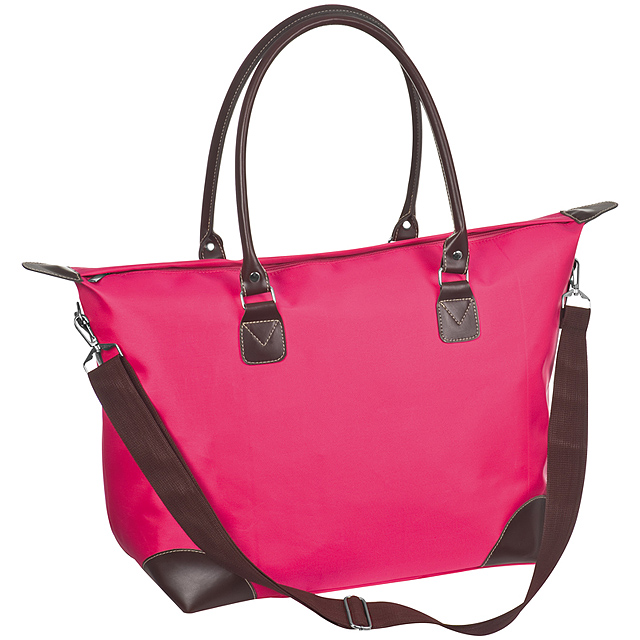 Nylon bag with brown PVC carrying straps - pink