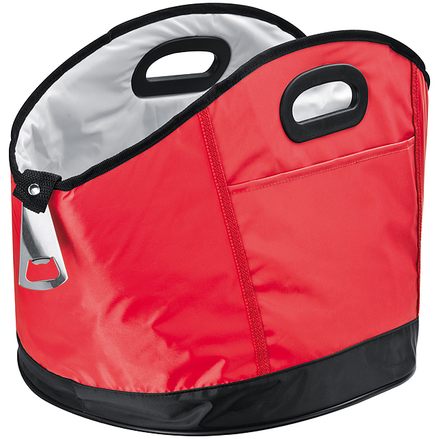 Big round cooler bag with bottle opener - red