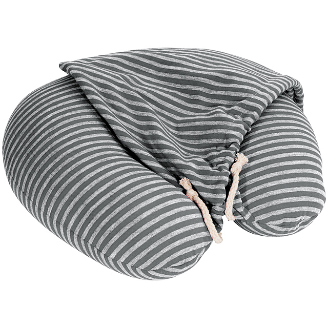 Striped Neck pillow with hood - black