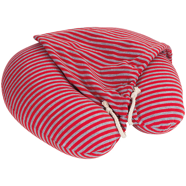 Striped Neck pillow with hood - red
