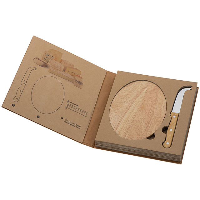 Cheese set with wooden cutting board - beige