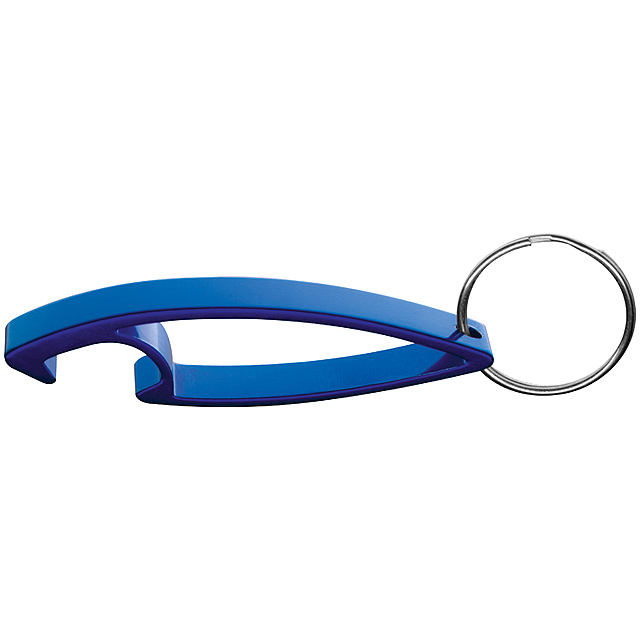 Schlüsselanhänger aus Metall mit Flaschenöffner - blau