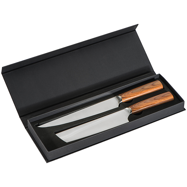 Knife set 2-pieces with light wooden handles - brown
