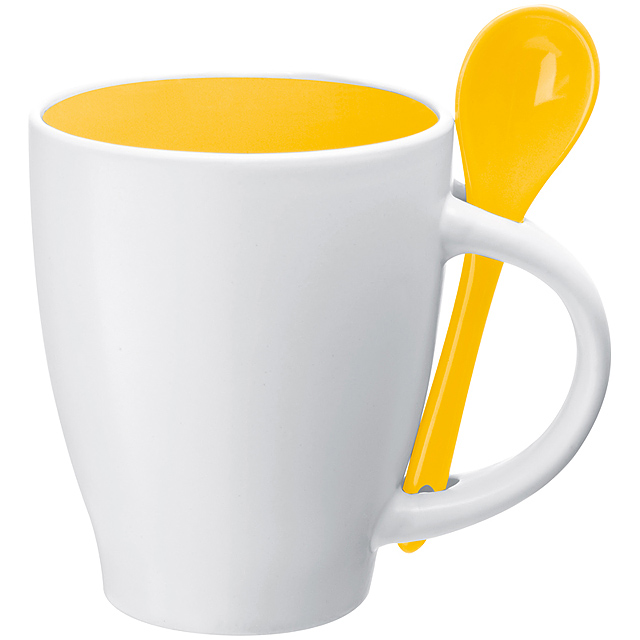 Ceramic cup with a spoon - yellow