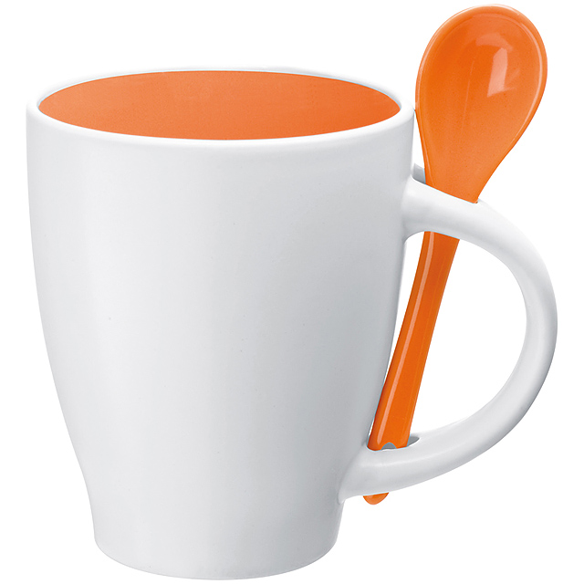 Ceramic cup with a spoon - orange