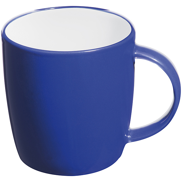 Ceramic cup, white inside and coloured outside - blue