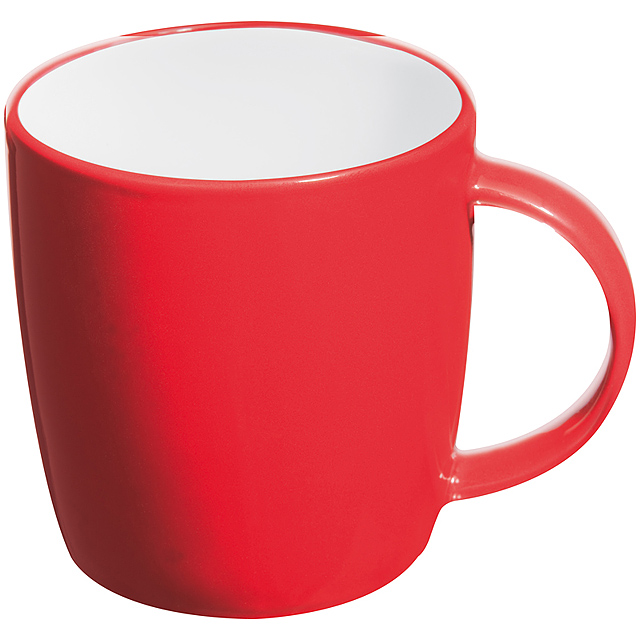 Ceramic cup, white inside and coloured outside - red