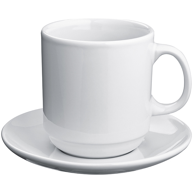 Set aus weißer Kaffeetasse mit Untersetzer - Weiß 