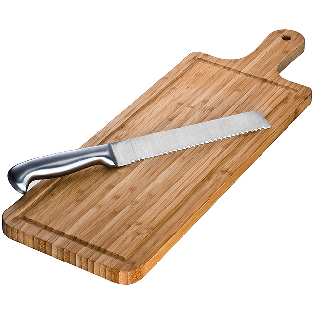 Bamboo chopping board with knife - brown