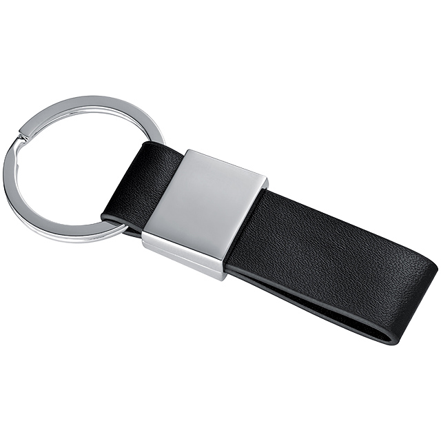 keyring with a black PU strap - grey