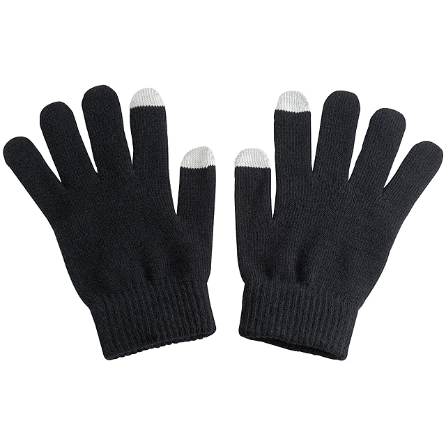 Acrylic gloves with touch tops on two fingers - black