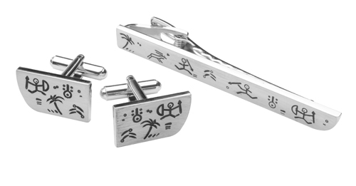 Tahiti set of cufflinks and tie clips - silver
