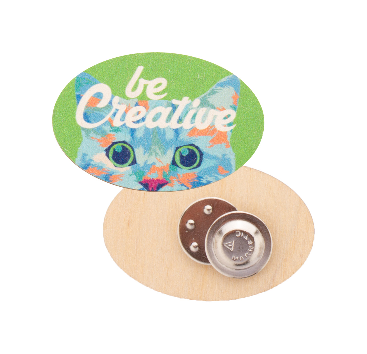 Custom made WooBadge magnet badge - beige