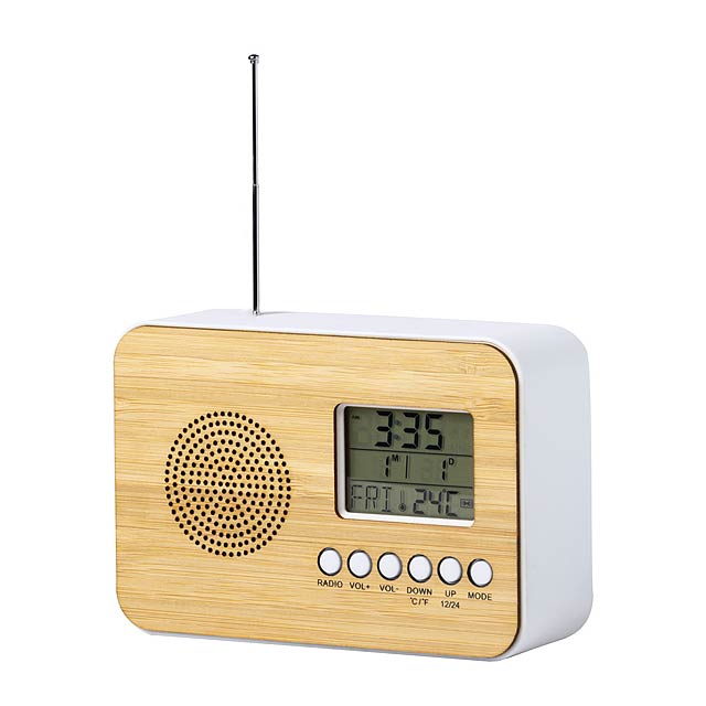 Tulax stolní rádio s hodinami - drevo