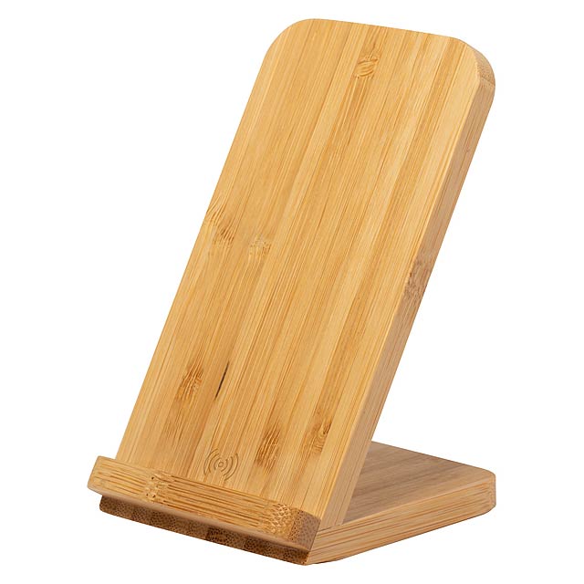 Dimper wireless charger with mobile phone stand - wood