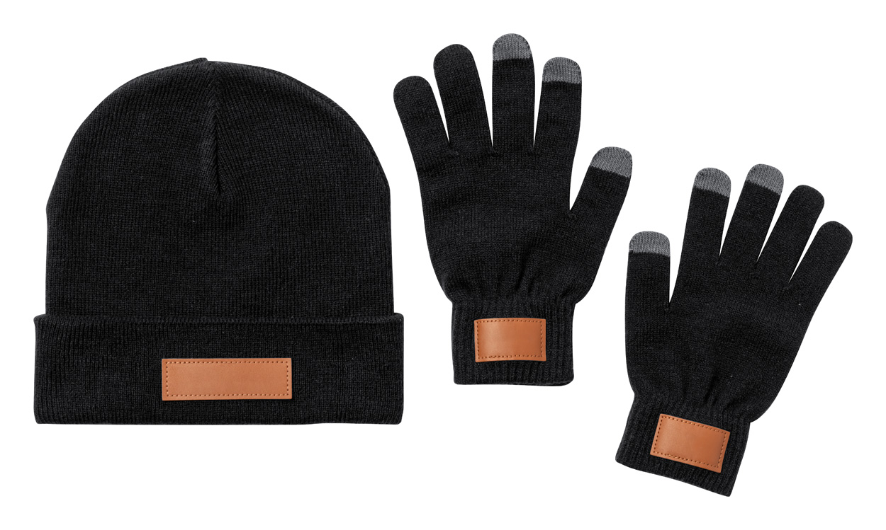 Prasan hat and gloves set - black