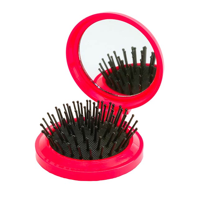 Mirror with hairbrush - red