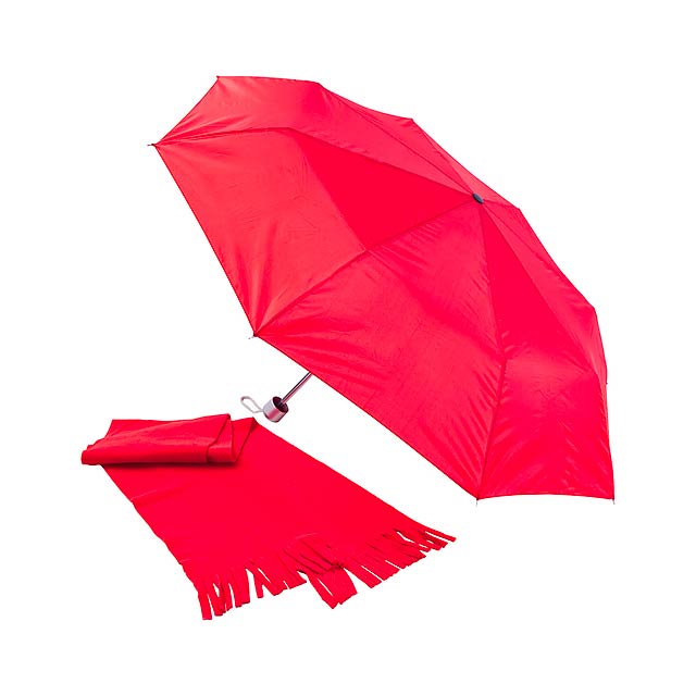 Bitem sada deštníku a šály - červená
