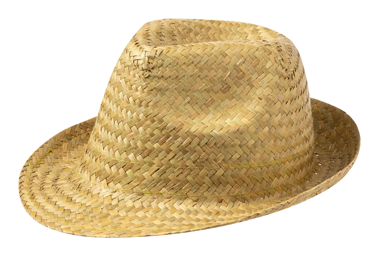 He wore a straw hat - green