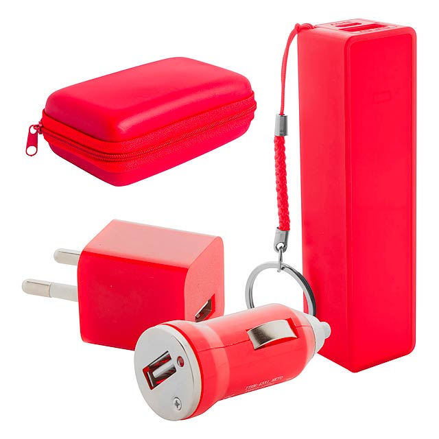 Rebex sada USB nabíječky a power banky - červená